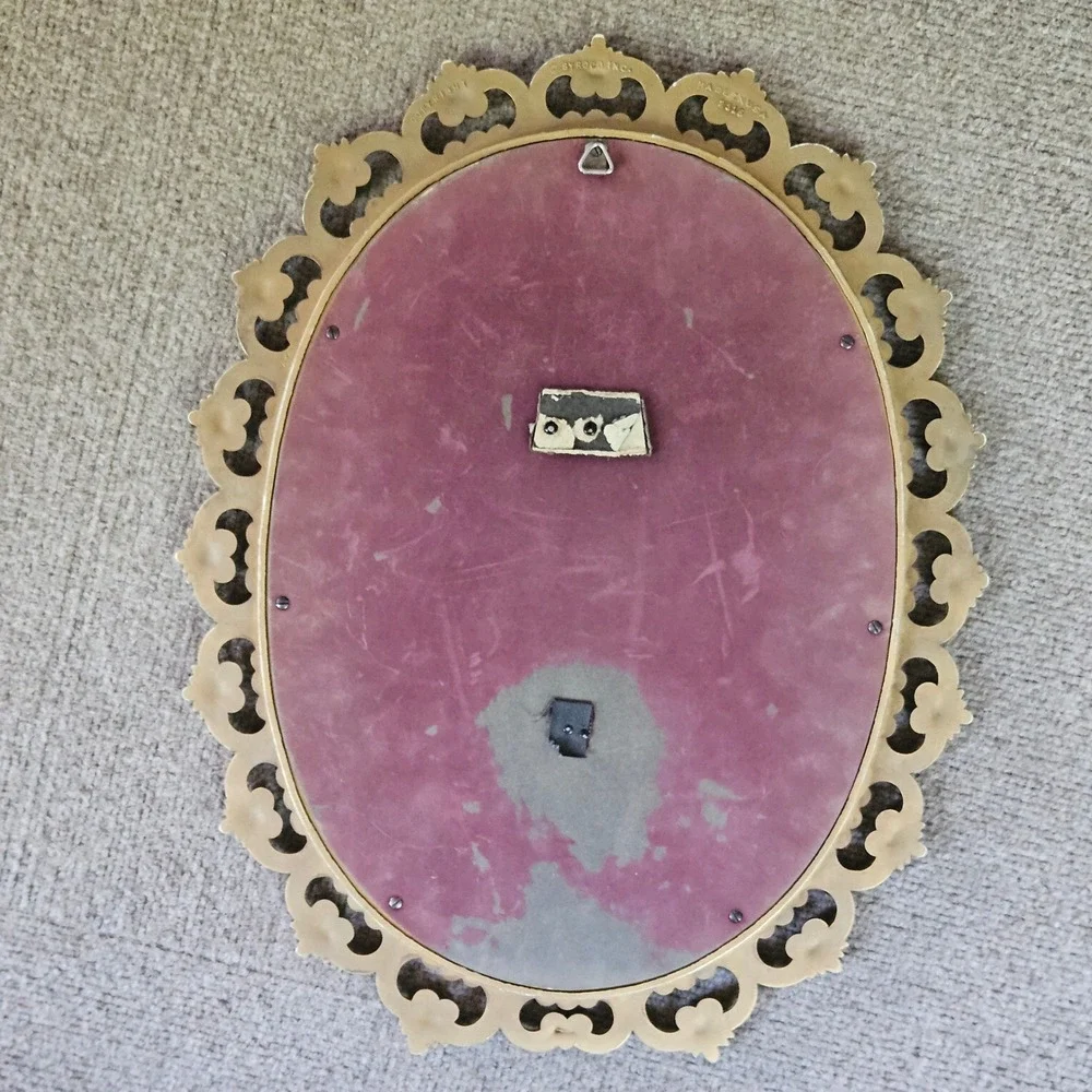 Vintage Syroco 2315 Gold Oval Wall Mirror Ornate Scroll Hollywood Regency USA